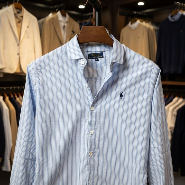 Sky Blue triple stripe old money shirt 